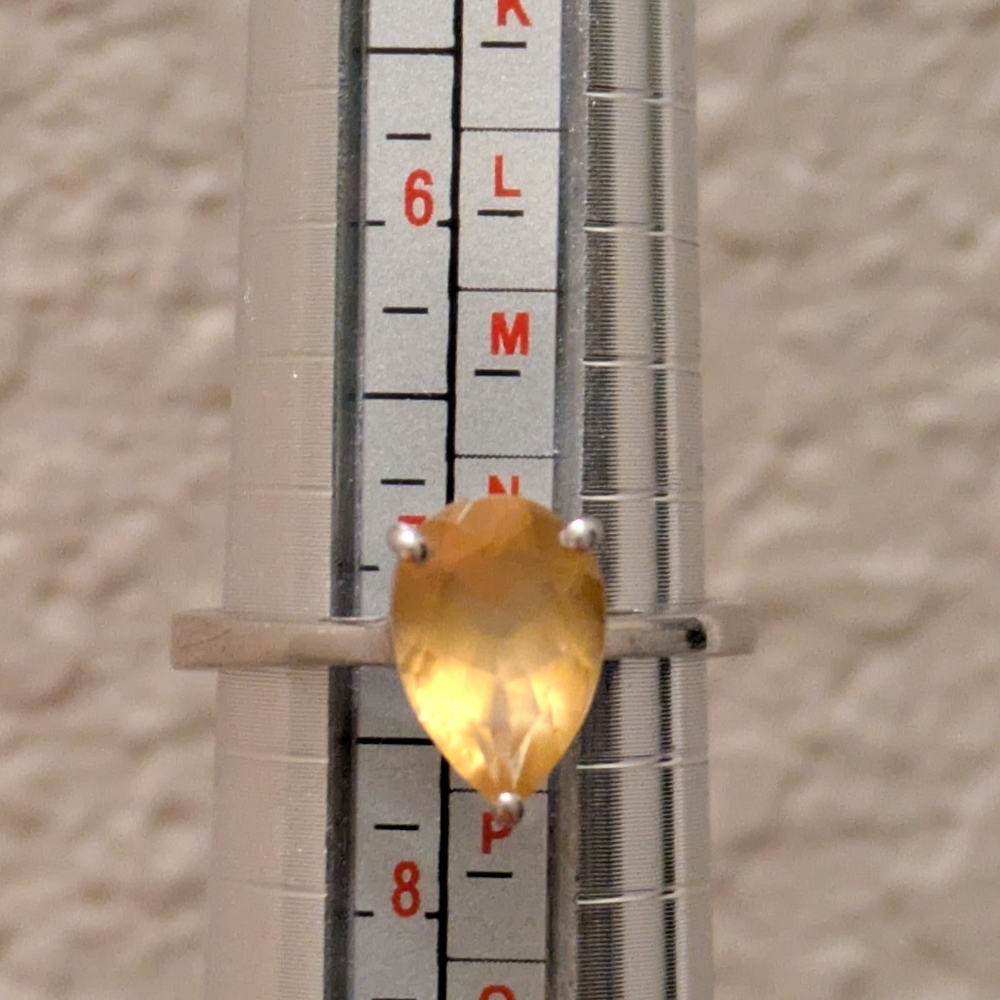 Pear shaped Genuine Citrine And Sterling Gemstone Ring Sz. 7. 25